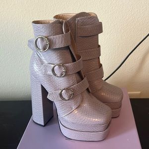 Nasty Gal purple vegan leather snake skin platform, disco heels